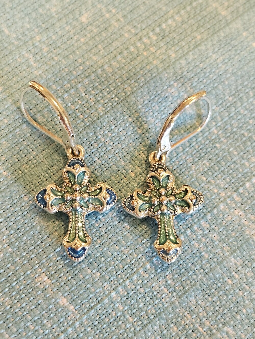 NAPIER ENAMEL AND CRYSTAL CROSS EARRINGS - Picture 3 of 6